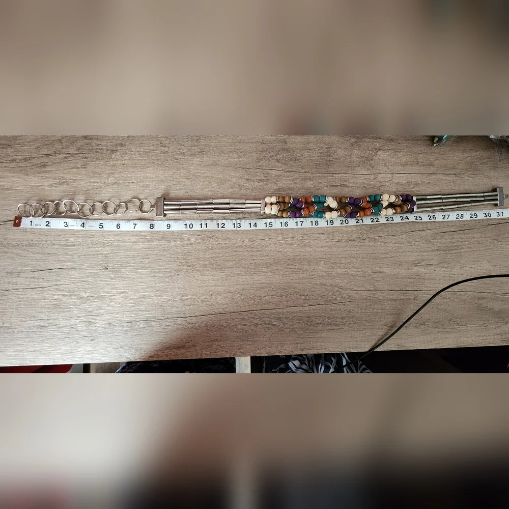 Boho Beaded Waist Belt Adjustable‎ Silvertone Chain Artisan Festival Hippie
